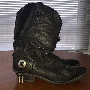 VINTAGE LEATHER AUTHENTIC COWBOY BOOTS BLACK SZ 9